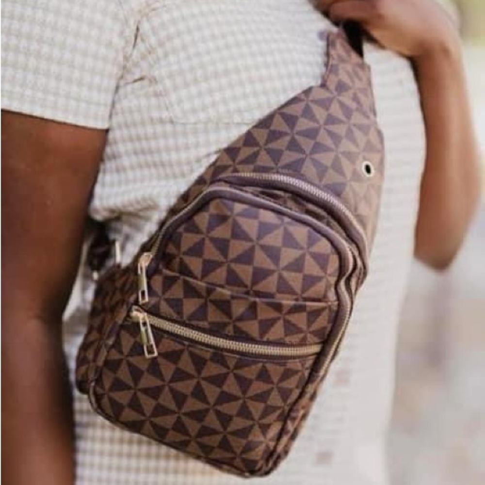 Vegan Leather Boutique Brown Checkered Sling Bag